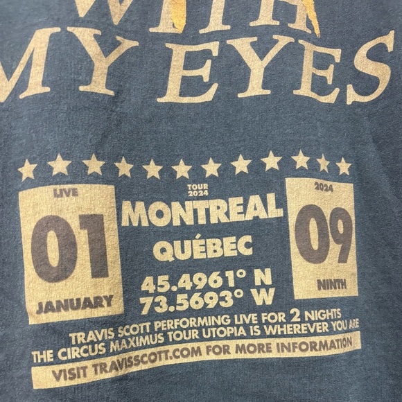 Travis Scott 2024 The Circus Maximus Utopia Tour Monteal Show T-Shirt Men's XL - Picture 3 of 8
